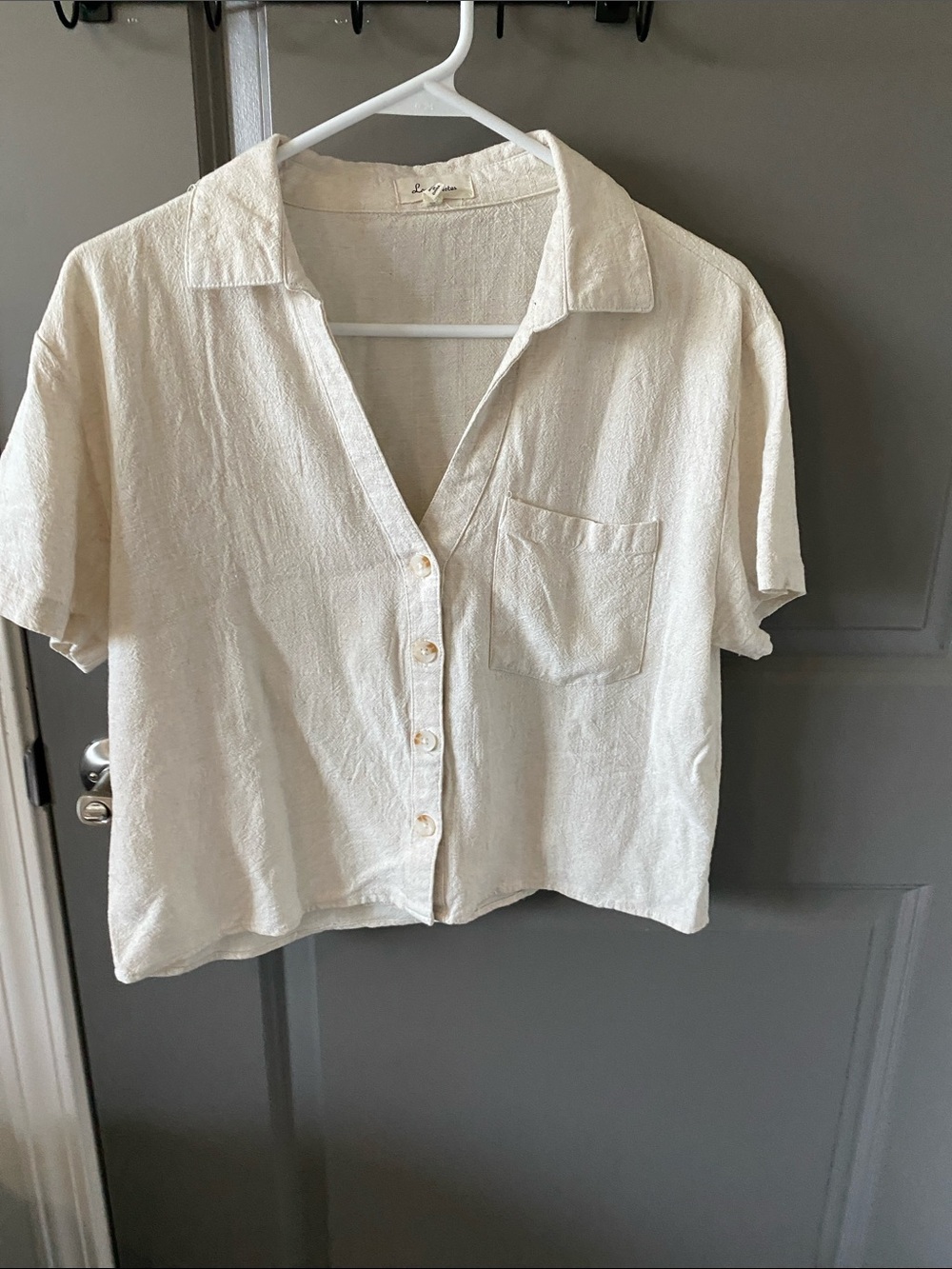 Love Notes Cream Short Sleeve Button-Front Top